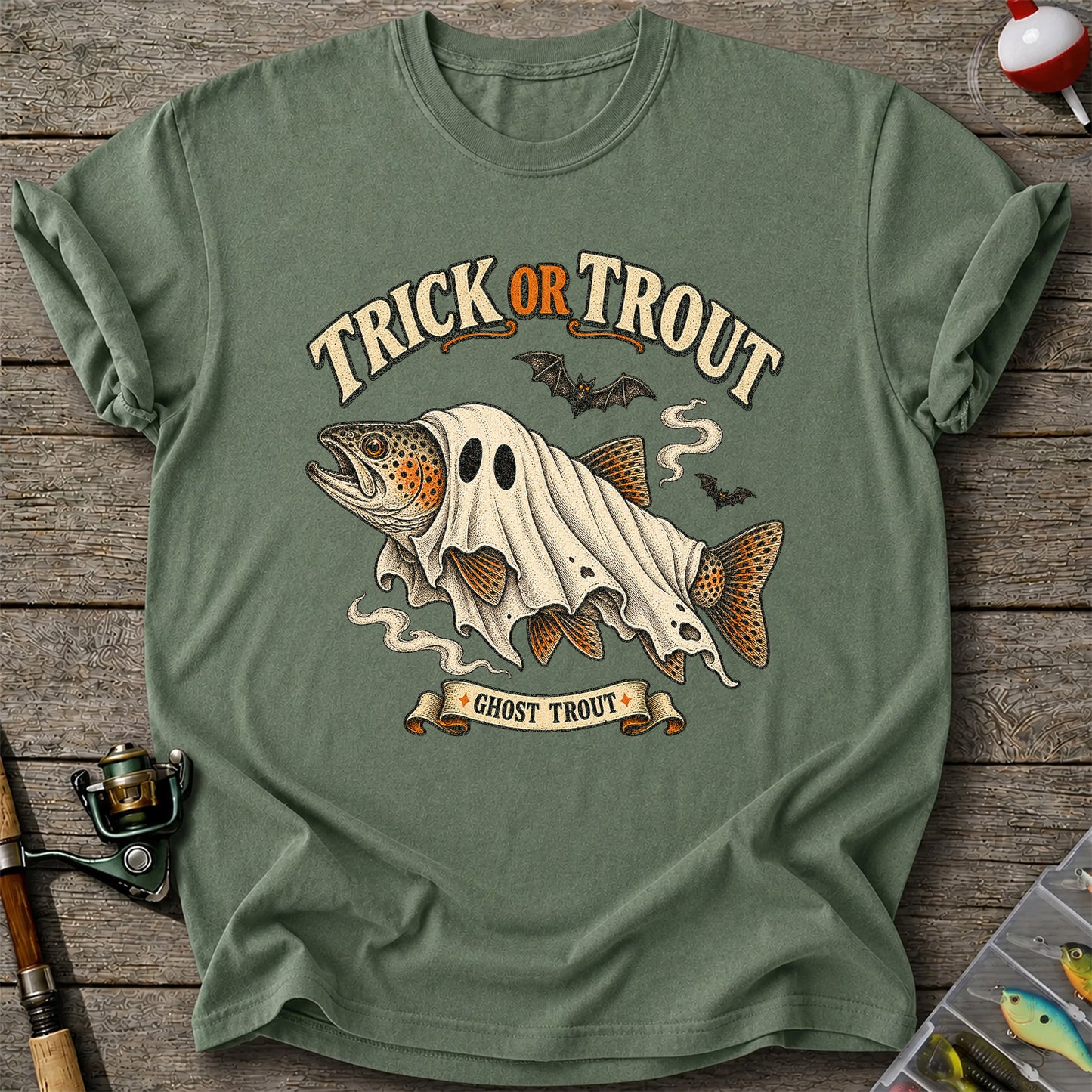 Trick or Trout Ghost Trout Halloween Fishing T-Shirt