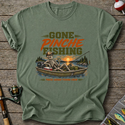 Gone Pinche Fishing Crew Skeleton in a Fishing Boat Graphic T-Shirt