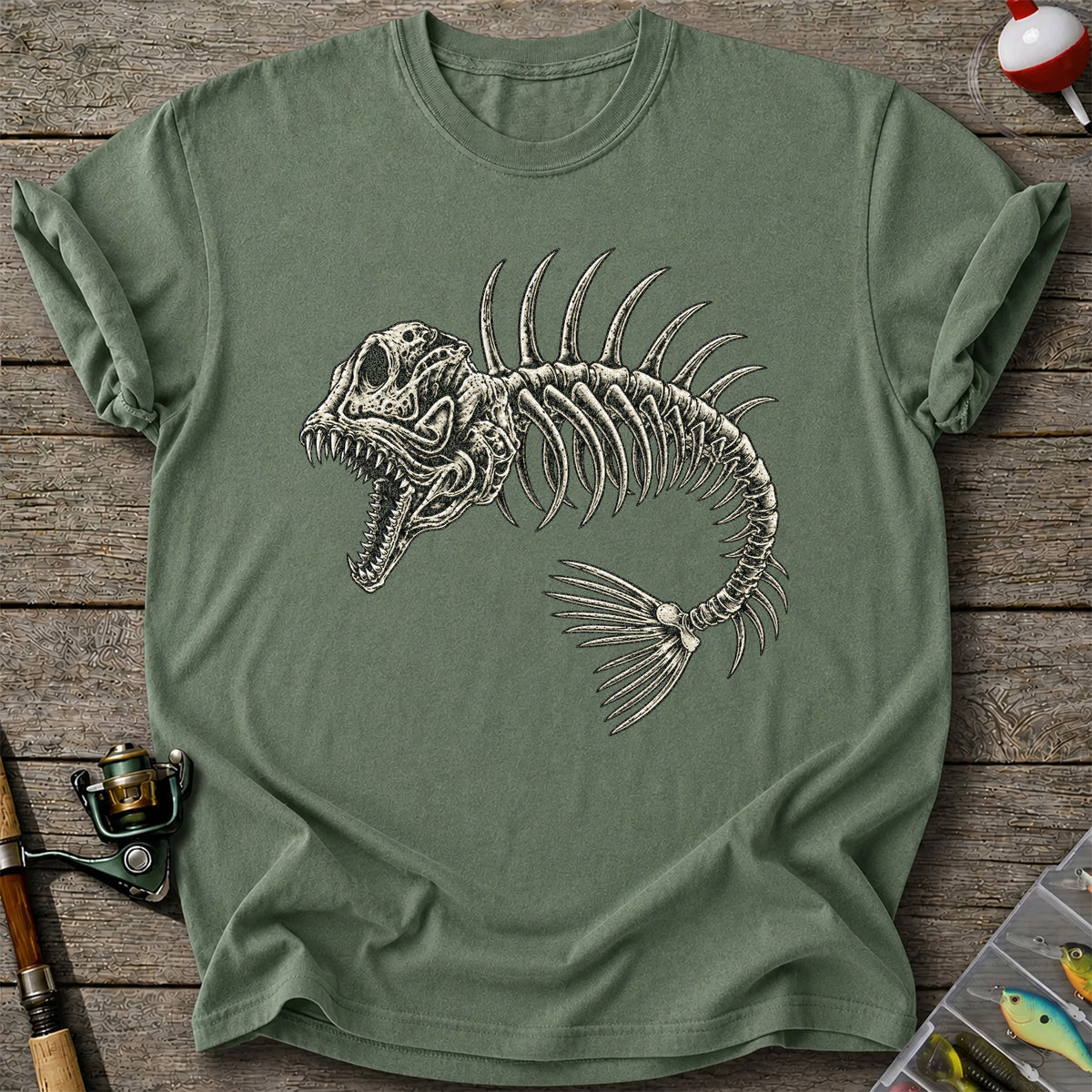 Gothic Fish Skeleton Fishing Graphic T-Shirt