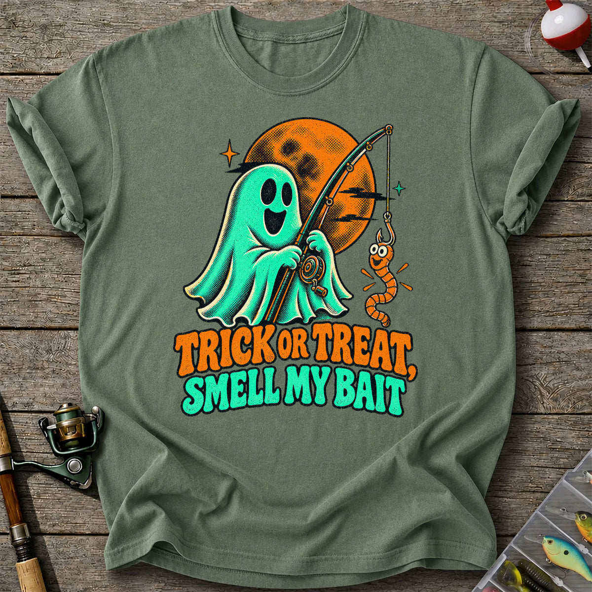 Trick or Treat, Smell My Bait Ghost Halloween Fishing T-Shirt