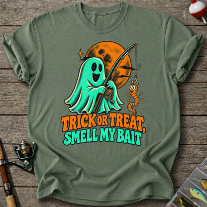 Trick or Treat, Smell My Bait Ghost Halloween Fishing T-Shirt