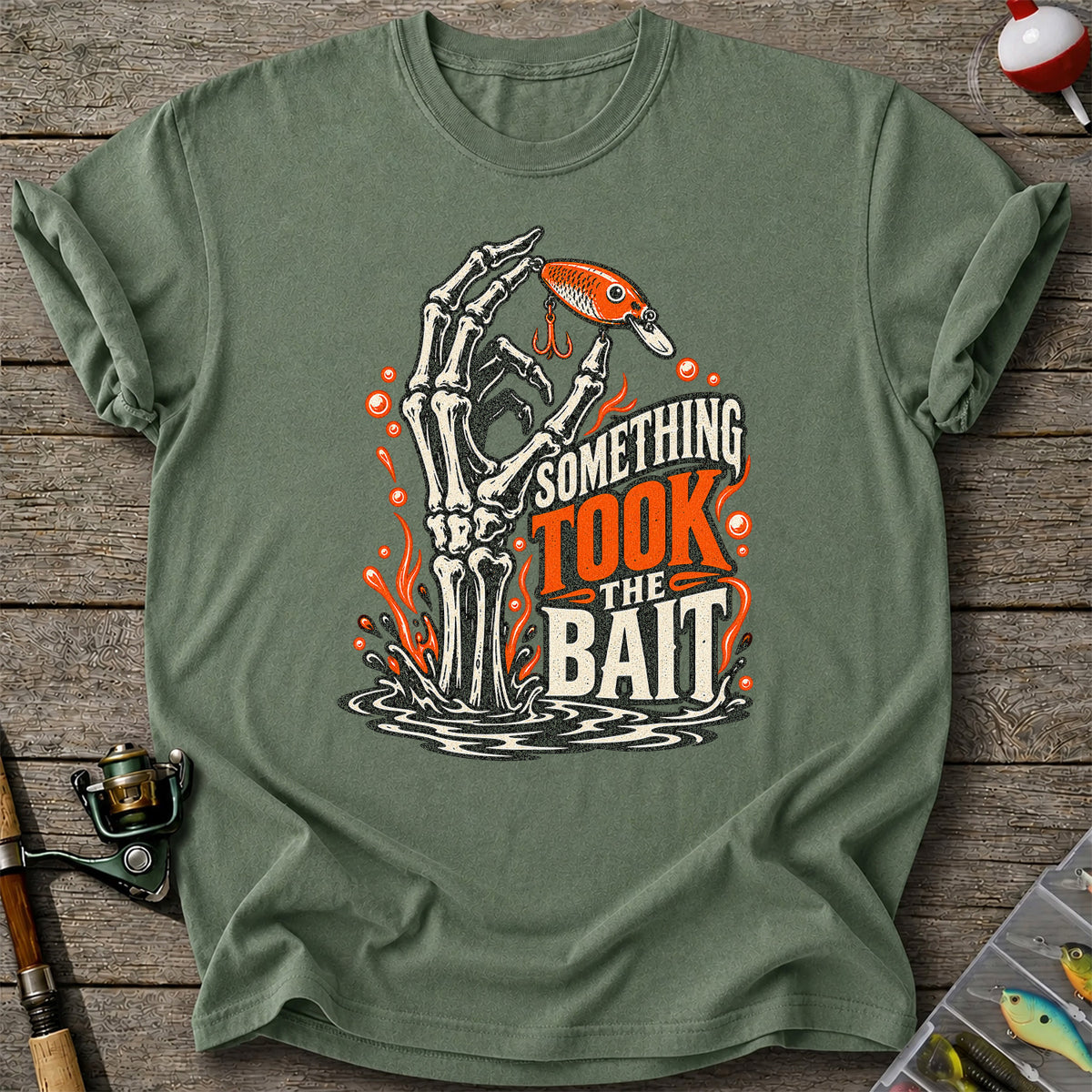 Skeleton Took the Bait Fishing Lure Gothic Graphic T-Shirt