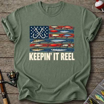 Keepin' It Reel American Flag Fishing Lures Graphic T-Shirt