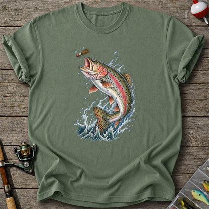 Rainbow Trout Leaping for a Fly Fishing Graphic T-Shirt