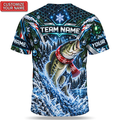 Personalized Christmas Bass Fishing Graphic T-Shirt