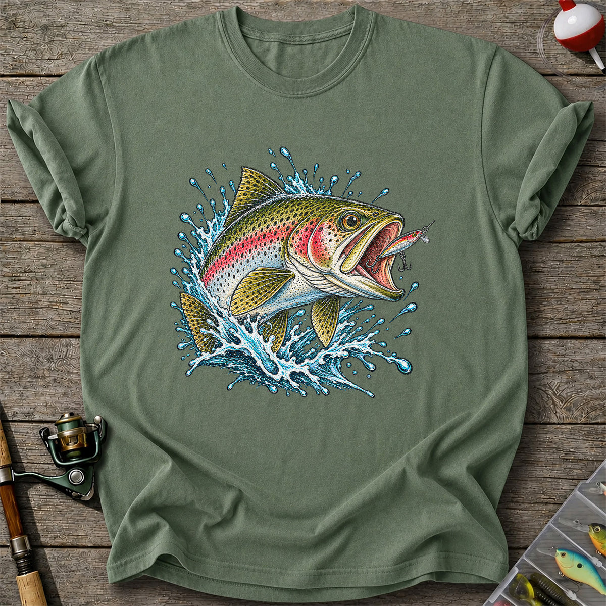 Rainbow Trout Striking a Fishing Lure Graphic T-Shirt