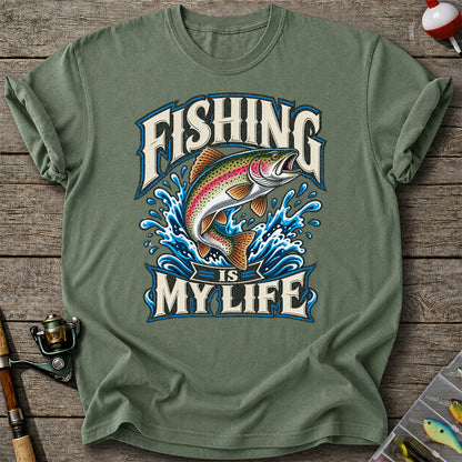 Fishing Is My Life Jumping Rainbow Trout Graphic T-Shirt