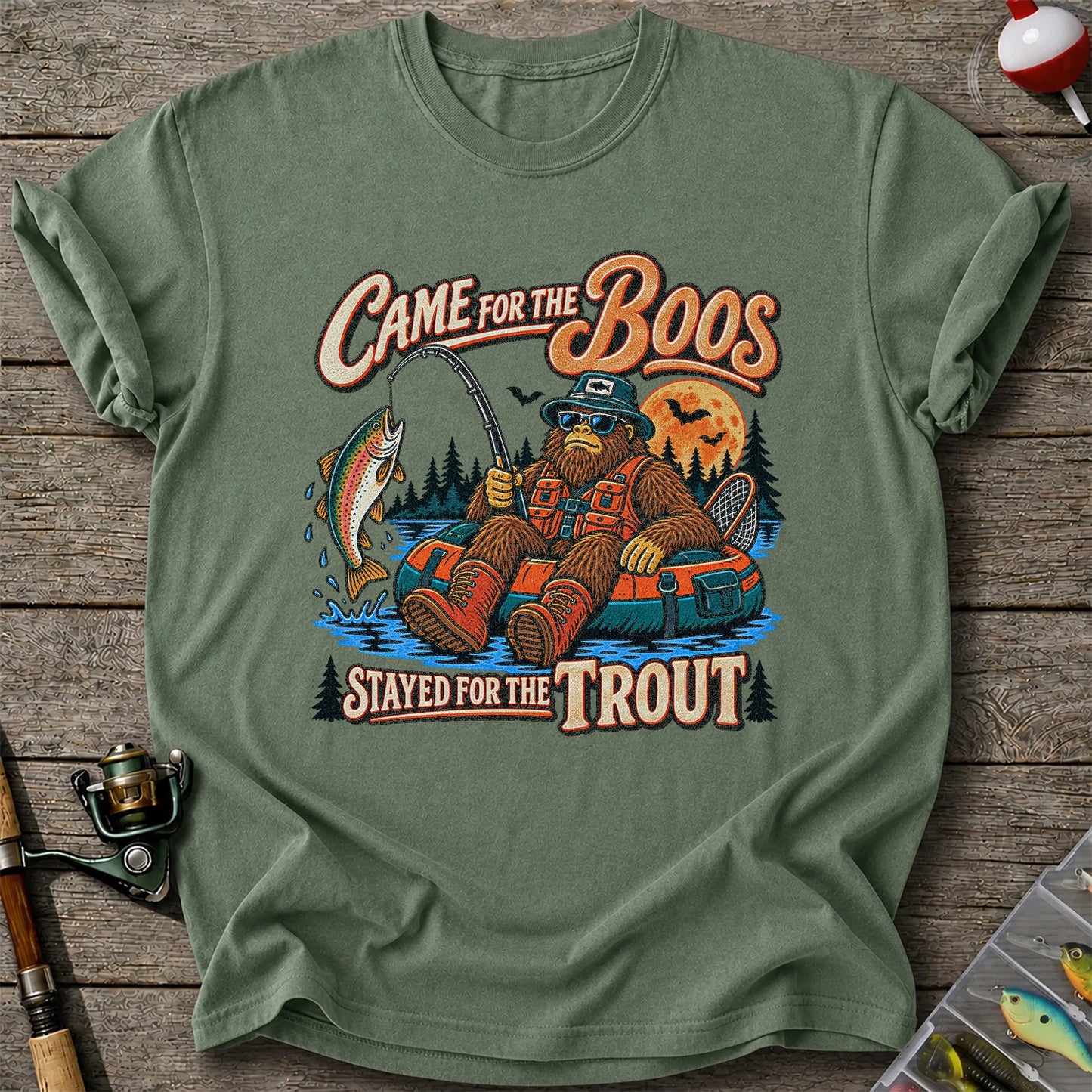 Came for the Boos Stayed for the Trout Bigfoot Halloween Fishing T-Shirt