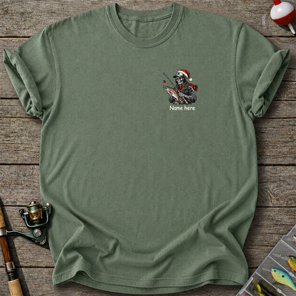 Name Here Personalized Christmas Skeleton Trout Fishing T-Shirt