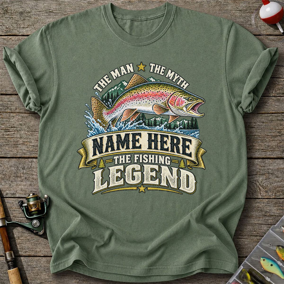 Personalized The Man The Myth The Fishing Legend Rainbow Trout T-Shirt