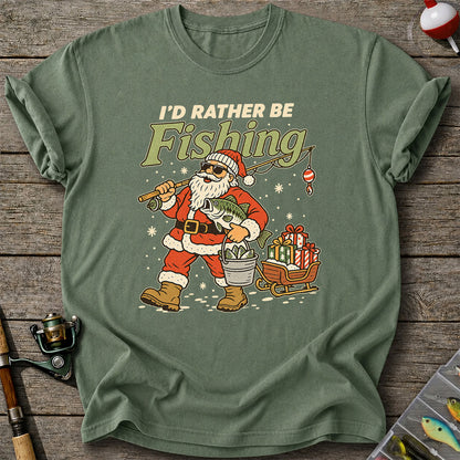 Santa Claus Fishing with Bass Christmas T-Shirt