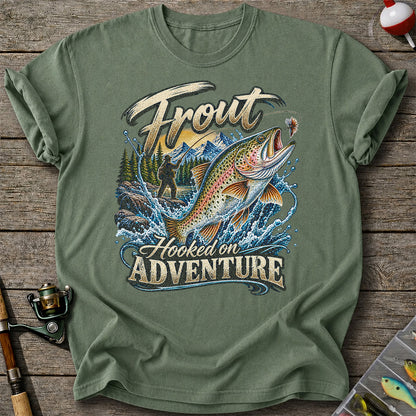 Trout Hooked on Adventure Mountain Fly Fishing T-Shirt