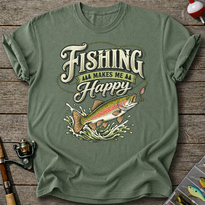 Fishing Makes Me Happy Rainbow Trout Vintage Graphic T-Shirt