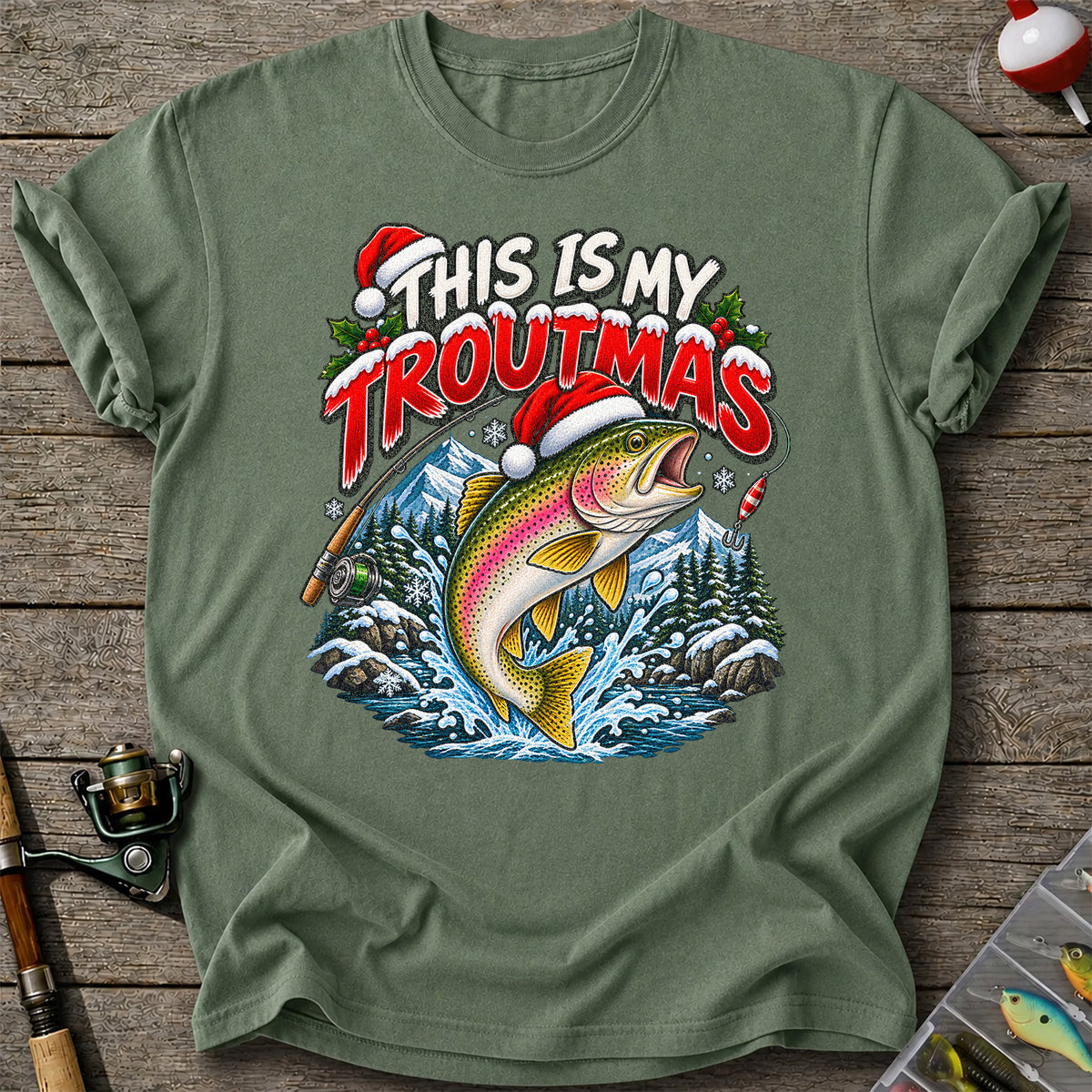 This Is My Troutmas Rainbow Trout Christmas Fishing T-Shirt