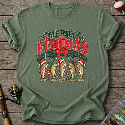 Merry Fishmas Christmas Rainbow Trout Fishing T-Shirt