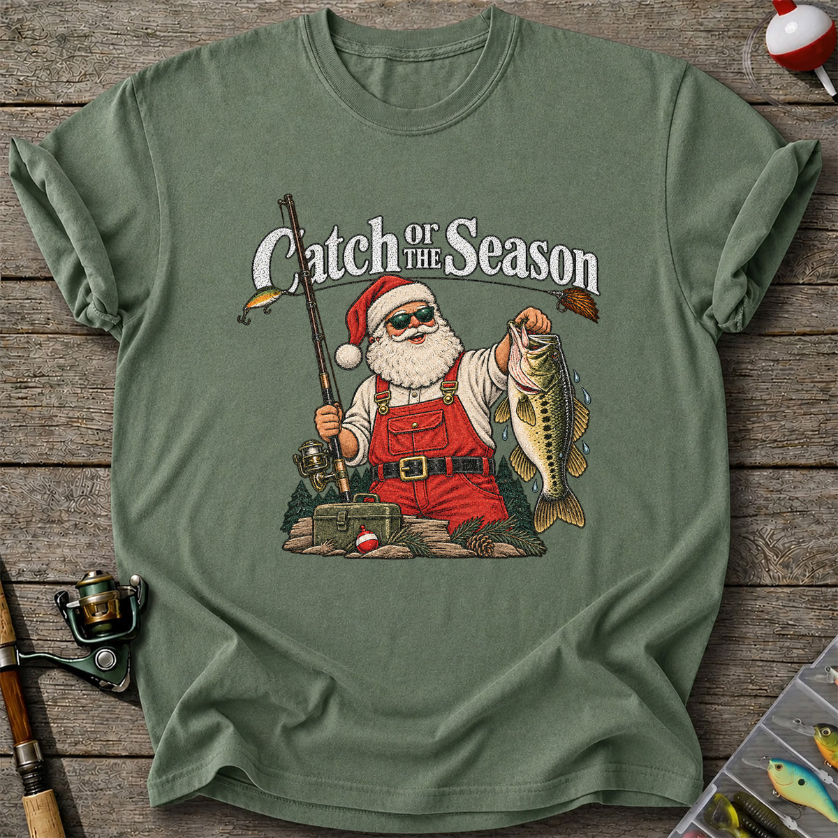 Catch of the Season Santa Bass Fishing Christmas T-Shirt