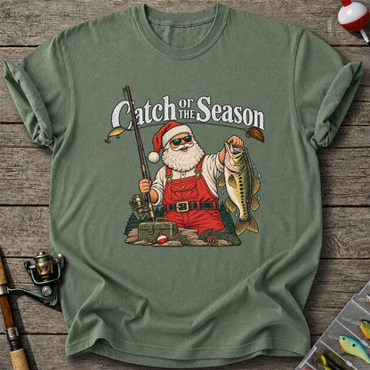 Catch of the Season Santa Bass Fishing Christmas T-Shirt