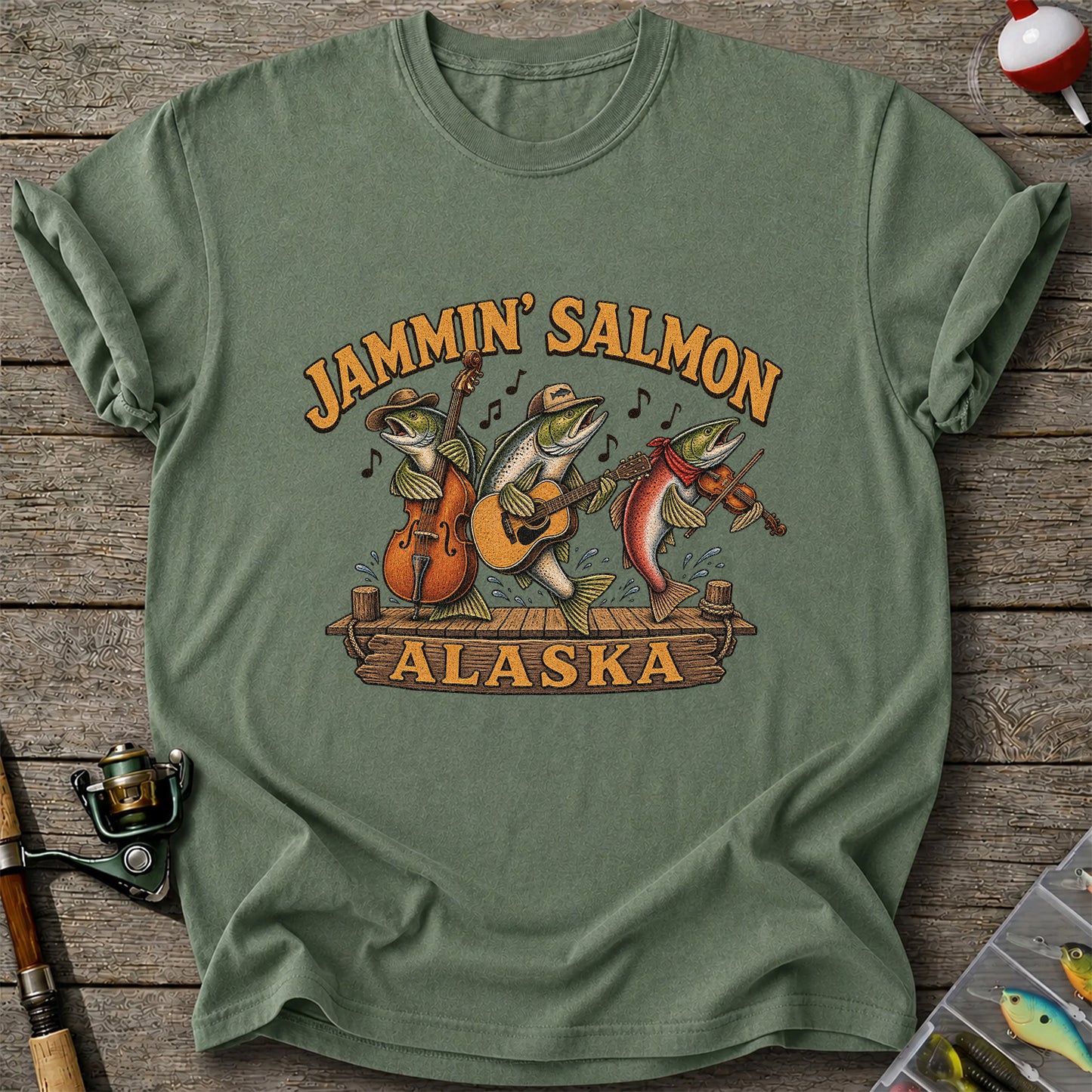 Jammin’ Salmon Alaska Fishing Band Graphic T-Shirt