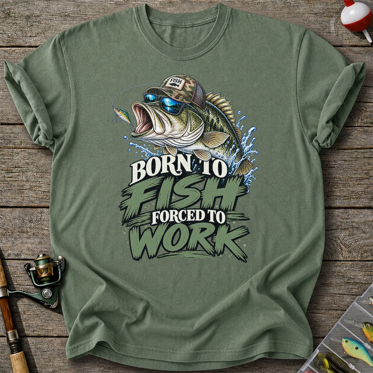 Born to Fish Forced to Work Bass Graphic T-Shirt