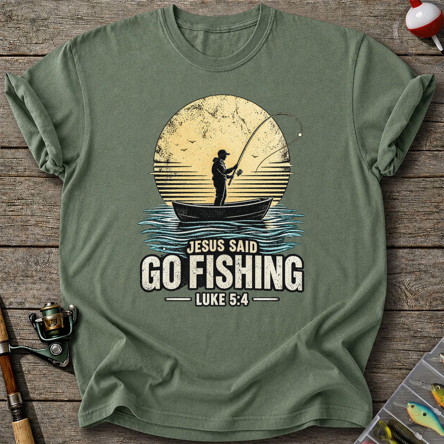 Jesus Said Go Fishing Luke 5:4 Christian Angler T-Shirt