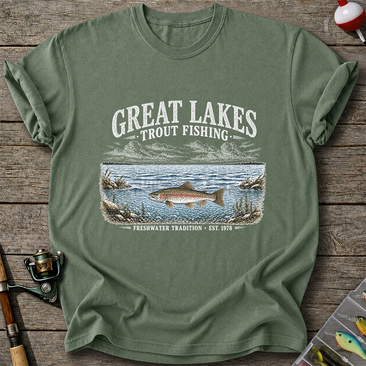 Great Lakes Trout Fishing Freshwater Tradition Est. 1978 Graphic T-Shirt