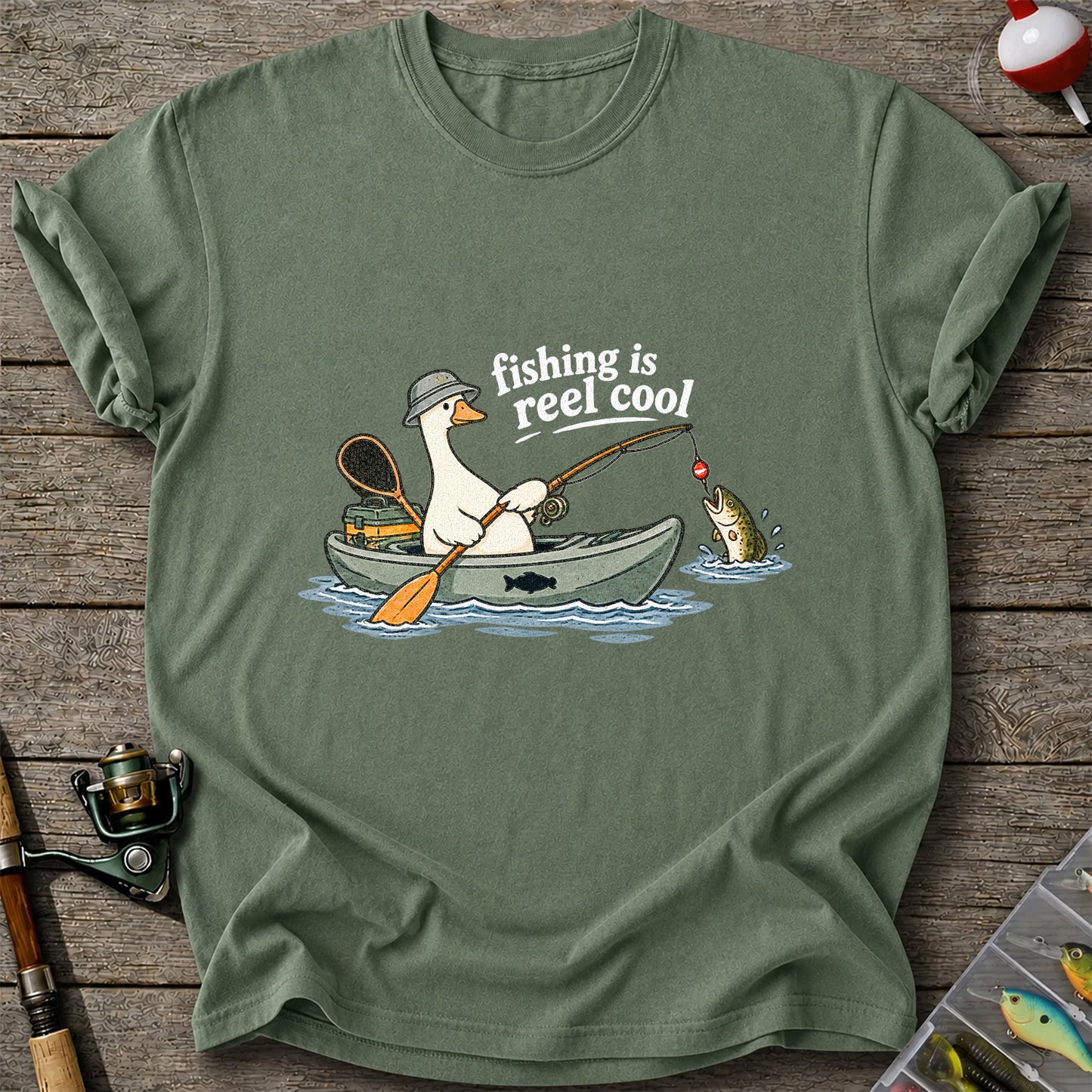 Fishing Is Reel Cool Duck in Canoe Funny Fishing T-Shirt