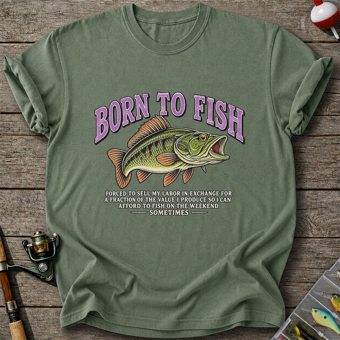 Born to Fish Funny Bass Fishing Graphic T-Shirt