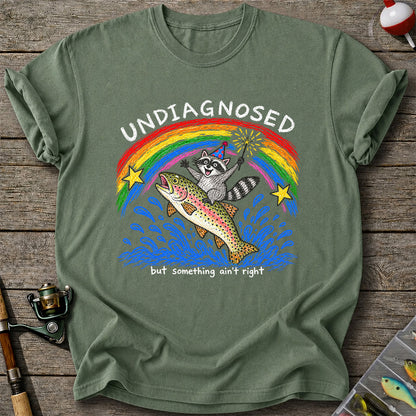 Undiagnosed But Something Ain't Right Raccoon Riding Trout T-Shirt