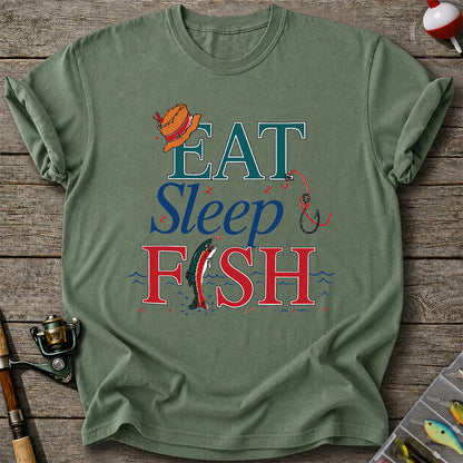 Eat Sleep Fish T-Shirt Trout Fishing Vintage Angler Tee