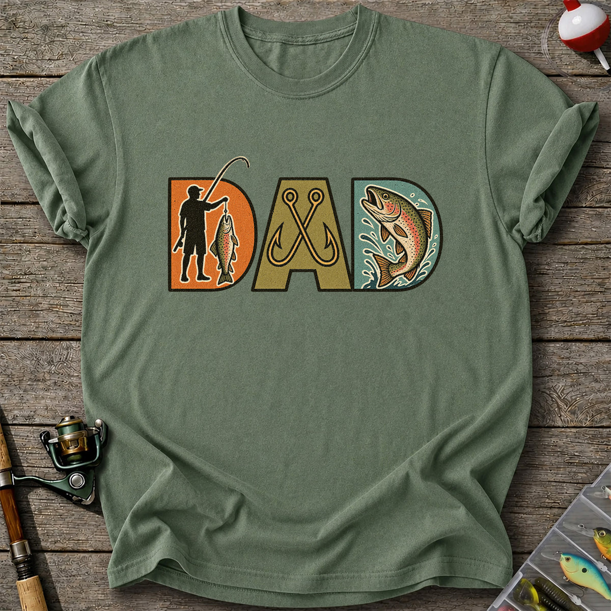 DAD Rainbow Trout and Fishing Hooks Vintage Graphic T-Shirt