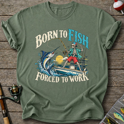 Skeleton Marlin Fishing Boat Graphic T-Shirt