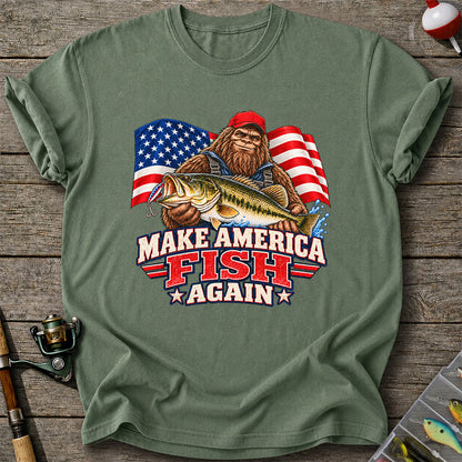 Make America Fish Again Bigfoot Bass Fishing T-Shirt