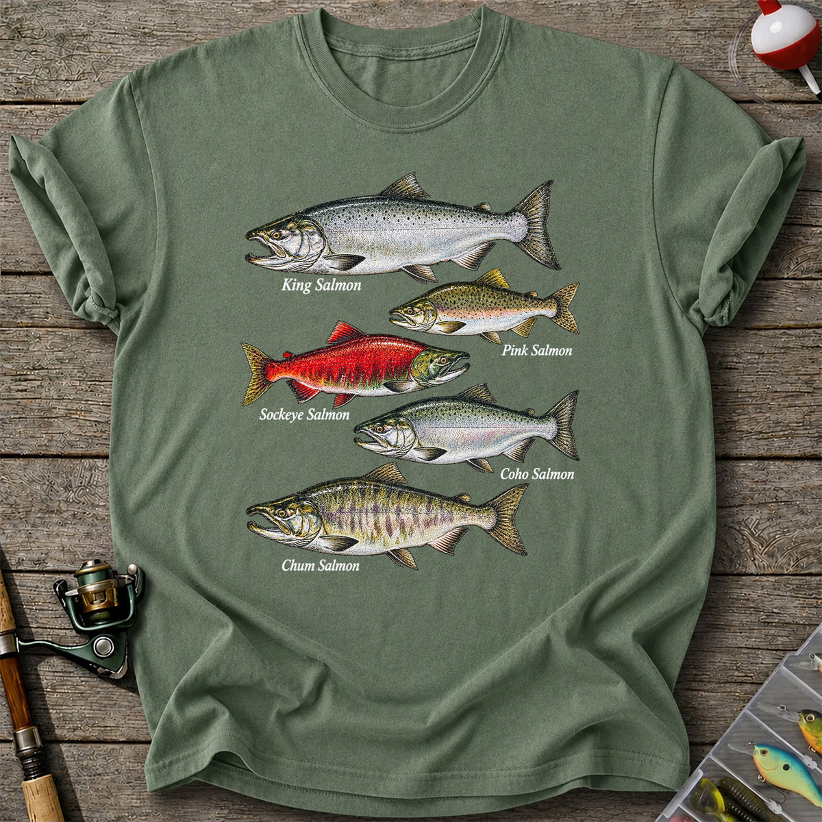 King Pink Sockeye Coho and Chum Salmon Fishing Graphic T-Shirt