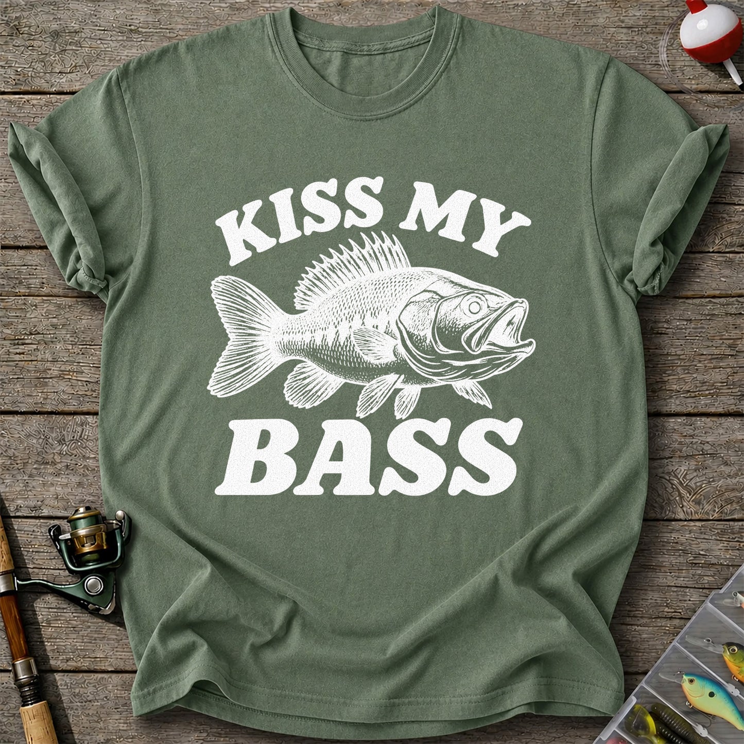 Kiss My Bass Blue Bass Funny Fishing Graphic T-Shirt