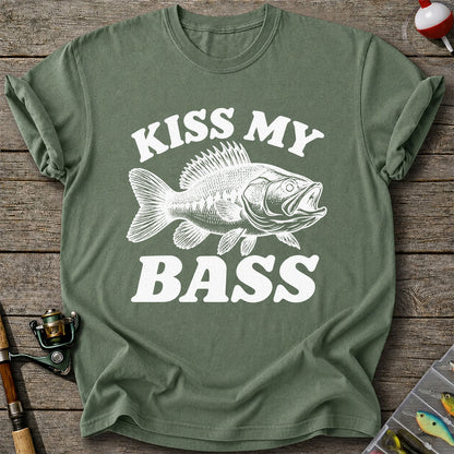 Kiss My Bass Blue Bass Funny Fishing Graphic T-Shirt