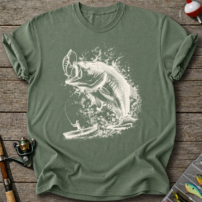 Largemouth Bass Striking Lure from Fishing Boat Graphic T-Shirt