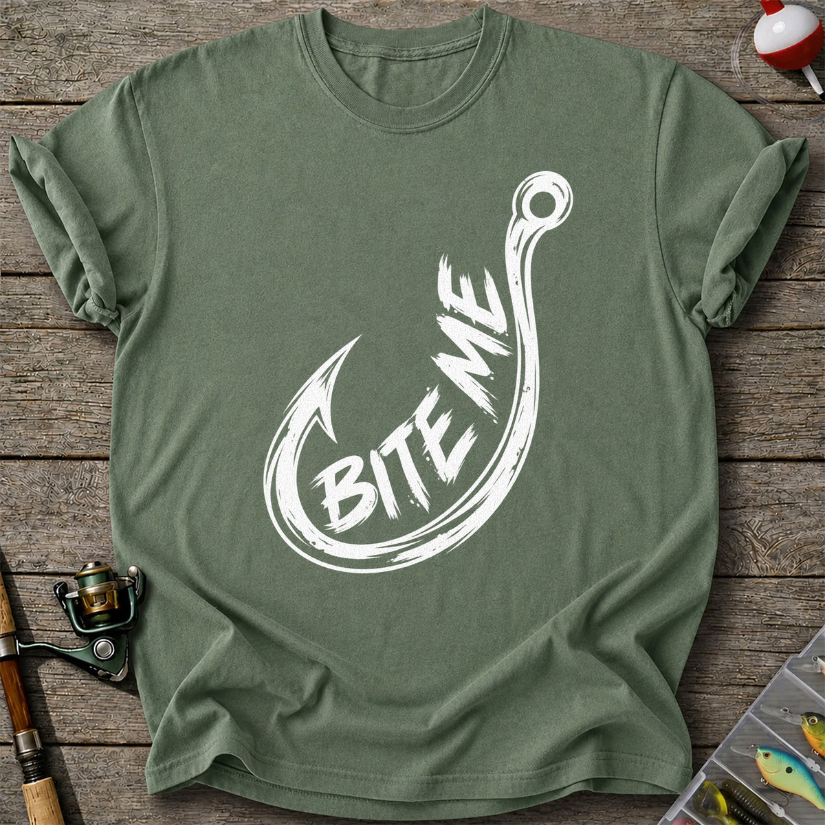Bite Me Fishing Hook Funny Angler Graphic T-Shirt