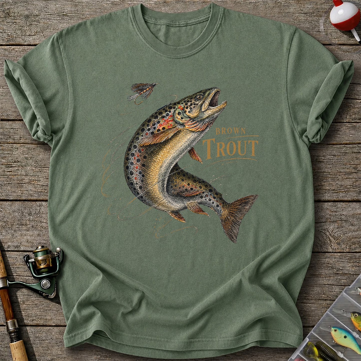 Brown Trout Chasing Fly Vintage Fishing Graphic T-Shirt