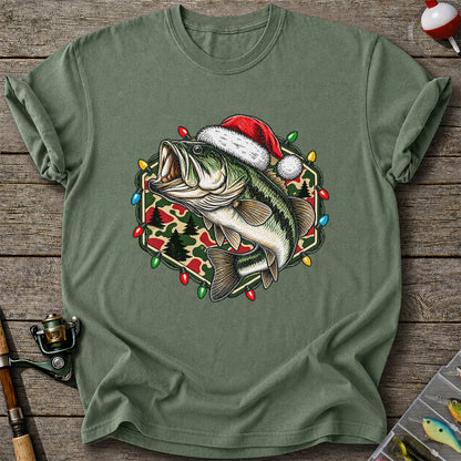 Santa Hat Largemouth Bass Christmas Fishing Graphic T-Shirt