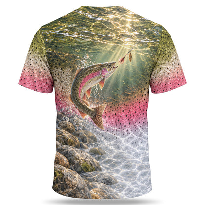 Rainbow Fish Scale and Water Fishing Graphic T-Shirt
