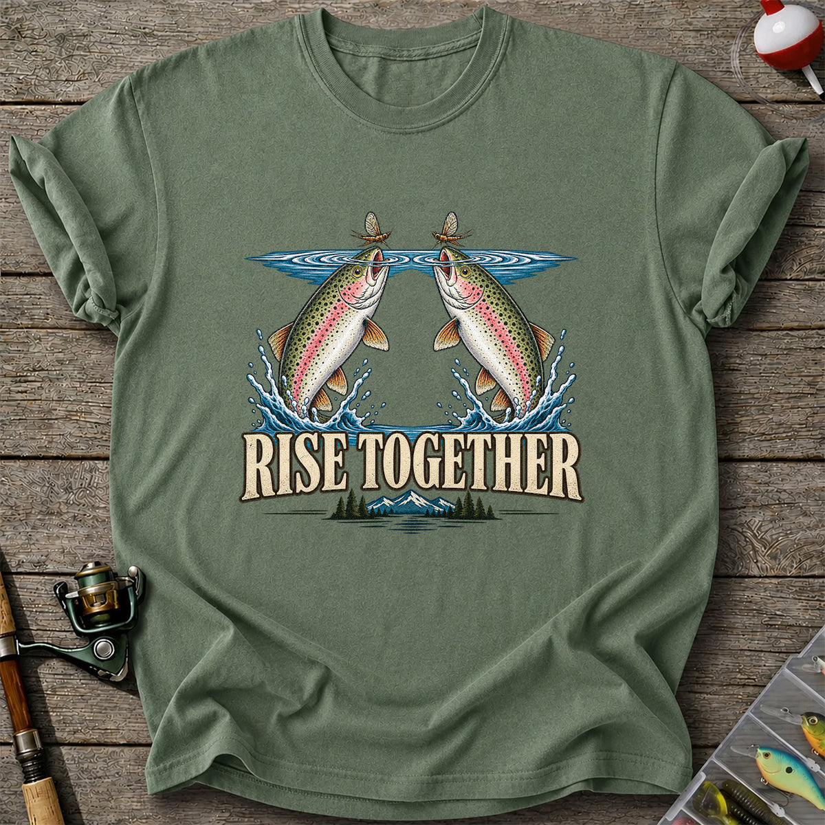 Rise Together Rainbow Trout Fly Fishing Graphic T-Shirt