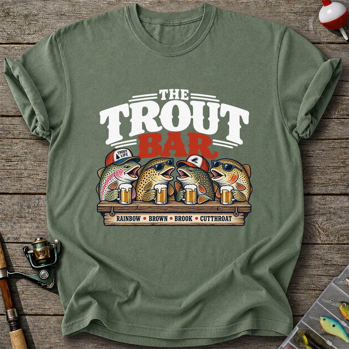 The Trout Bar Rainbow Brown Brook Cutthroat Funny Fishing T-Shirt