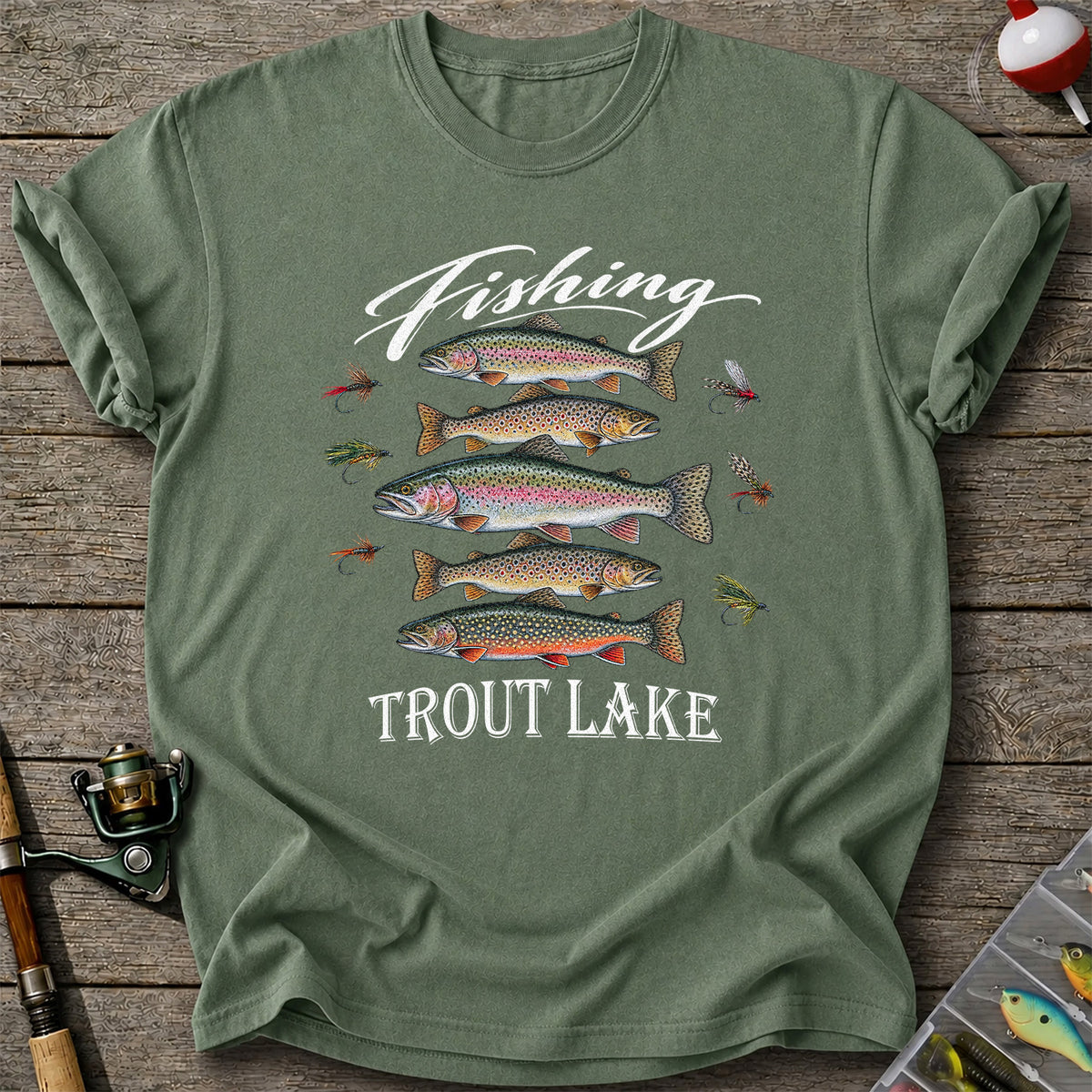 Fishing Trout Lake Vintage Trout and Flies Graphic T-Shirt