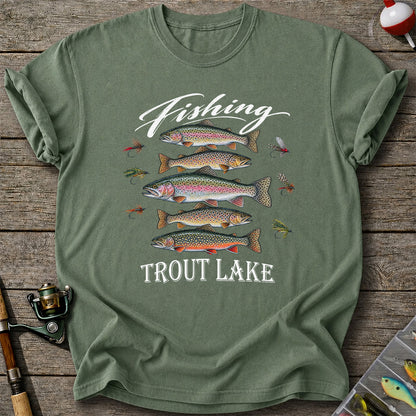 Fishing Trout Lake Vintage Trout and Flies Graphic T-Shirt