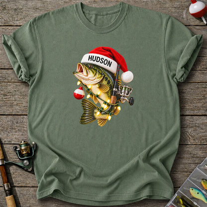 Hudson Santa Hat Bass Christmas Fishing Graphic T-Shirt