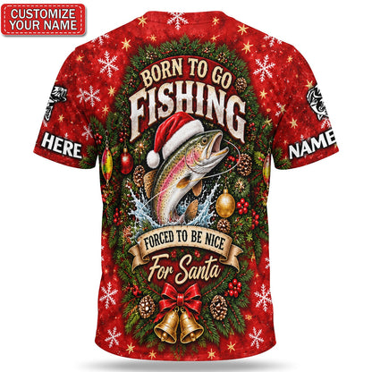 Personalized Christmas Fishing T-Shirt With Trout and Fishing Tackle