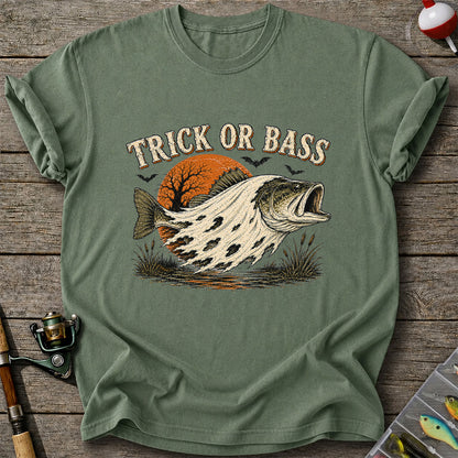 Trick or Bass Boo Halloween Fishing T-Shirt, Vintage Trout Angler Tee
