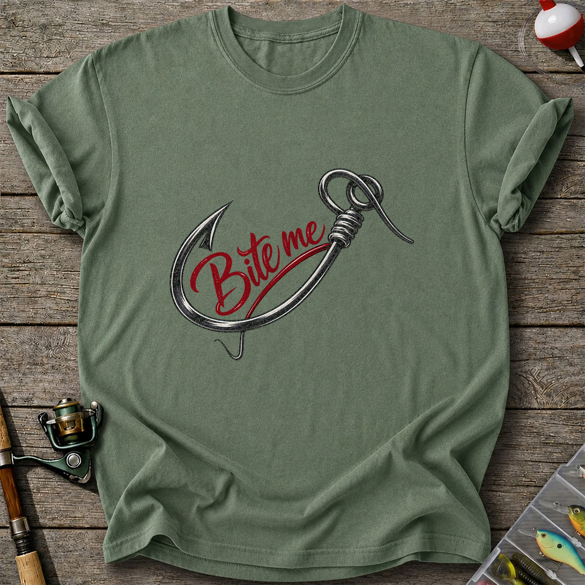 Bite Me Fishing Hook Funny Graphic T-Shirt