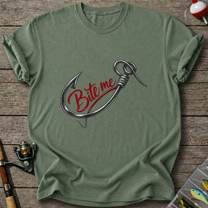 Bite Me Fishing Hook Funny Graphic T-Shirt