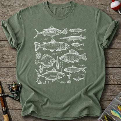 Vintage Freshwater and Saltwater Fish Collection Graphic T-Shirt